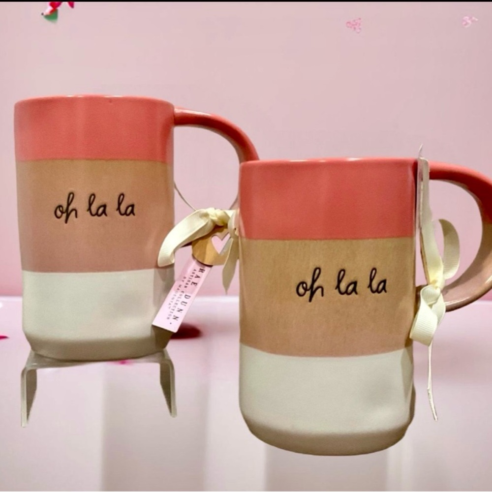 Rae Dunn Ombré Oh La La Mug Set - Coral, Beige, and White Set/2